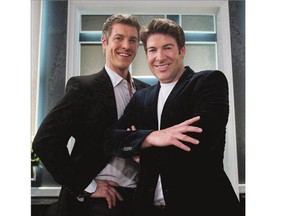 Steven Sabados, left, and Chris Hyndman, shown here in 2008, were partners both in life and on their CBC lifestyle series Steven and Chris. Hyndman was found dead near the home they shared in Toronto on Tuesday.