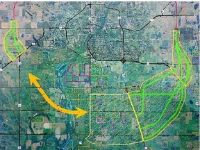 The study area for the perimeter highway south of Saskatoon and west of Highway 11 cuts through part of the area planned for Silver Sky.