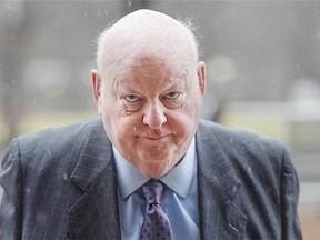 Suspended Sen. Mike Duffy arrives at the courthouse for his trial in Ottawa on April 20. Hearings resume Wednesday.