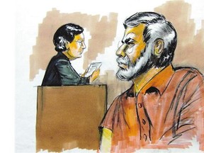 Tahawwur Hussain Rana is shown in a 2009 courtroom drawing. Rana, 54, is serving a 14-year sentence at a prison in San Pedro, Calif.