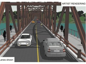 This artist’s rendering shows the original plan for replacing the historic downtown Traffic Bridge, a close replica to the original. (City of Saskatoon)