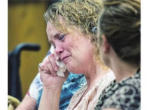 Tori Grunwald cries after her 18-year-old daughter Meagan was sentenced to 30 years to life on Wednesday.