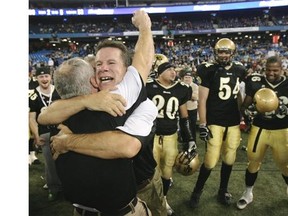 TORONTO, ON: November 23, 2007 -- VANIER CUP 2007 -- Manitoba Bison's coach Brian Dobie celebrates their win 28 to 14 at the 2007 Vanier Cup between the University of Manitoba Bisons and the Saint Mary's University Huskies at the Rogers Centre in Toronto November 23, 2007.  Joe Bryksa / CanWest News Service