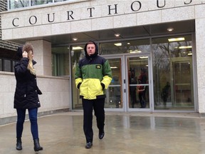 Seamus Neary leaves Saskatoon Court of Queen's Bench on Monday, Nov. 9, 2015. He is on trial, facing charges of trafficking marijuana.