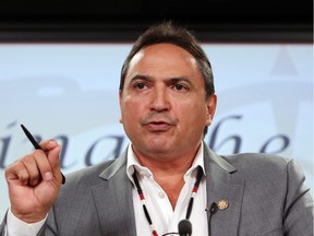 Assembly of First Nations National Chief Perry Bellegarde holds a news conference to outline the AFN?Äôs priorities for the upcoming federal election, in Ottawa, Wednesday, September 2, 2015. Bellegarde is urging the Liberal government to ensure there is an action plan to accompany an inquiry into missing and murdered aboriginal women.