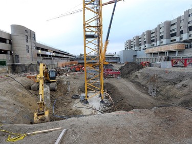 Construction of the Children's Hospital of Saskatchewan is underway, with two cranes on site as of mid-November.