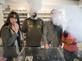 (From left) Sheri Wolf, Ian McWalter, Jim Wolf, and Diana Posso pose at Heavy Jam Vape in Saskatoon