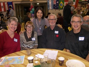 From left, Shirley Falk; Luella Bergen; Somaie, an Iranian student doing doctoral studies in biomedical engineering at the U of S; Walter Bergen; and Gerry Falk. (Missing: Somaie's husband Majid who was attending a research conference.)