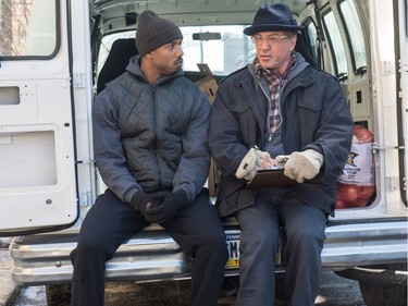 Michael B. Jordan as Adonis Johnson (L) and Sylvester Stallone as Rocky Balboa in Metro-Goldwyn-Mayer Pictures', Warner Bros. Pictures' and New Line Cinema's drama "Creed," a Warner Bros. Pictures release.