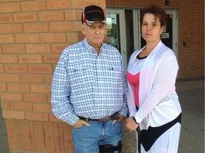 Boyd Thorsteinson, left, and Darla Henson arrived at Saskatoon provincial court Wednesday for the sentencing of Gavin Arcand, the man who suffered a seizure and struck them with his car. Arcand's driver's licence was suspended at the time of the incident.