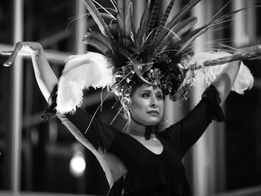 A model displays a headpiece at the 2013 Saskatchewan Wearable Art Gala.