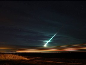 A photo of a meteor taken Sunday night in Ralph, Saskatchewan.