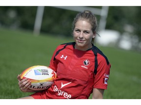 Kayla Mack, who is just back from the Rugby Women's World Cup at the Rugby Club in Regina Aug. 26, 2014.