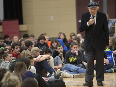 Holocaust survivor Nate Leipciger spoke to students and staff at Warman High School, November 19, 2015.