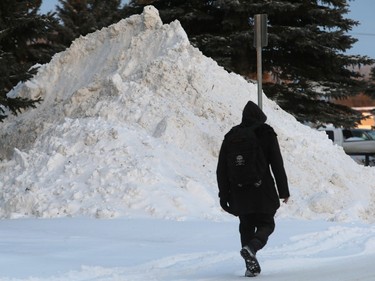 Snow is piled up in various locations around Saskatoon including the Cameco parking lot on November 25, 2015.