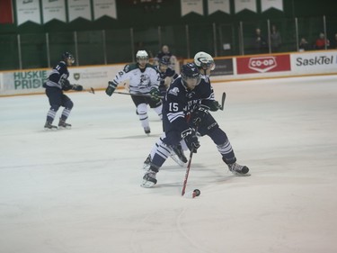 The University of Saskatchewan Huskies and the Mount Royal University Cougars compete in CIS men's hockey at Rutherford Rink in Saskatoon, November 27, 2015.