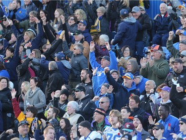 The Saskatoon Hilltops win their 18th national title 38-24 against the Okanagan Sun in Saskatoon, November 7, 2015.