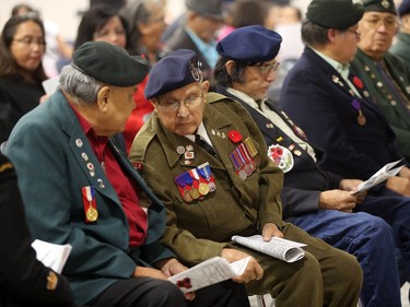 Veterans at the tenth annual veteran's memorial service at Whitecap Dakota School in Saskatoon, November 9, 2015.