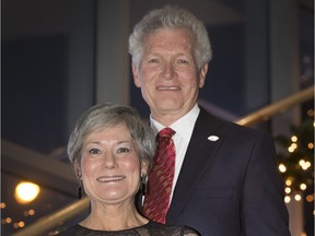 Ken Howland and Marcia Clark received well deserved recognition from United Way for all their volunteer work in the community and spent time at the entrance of the TCU Place upstairs hall greeting dinner guests after a few photos, November 18, 2015.