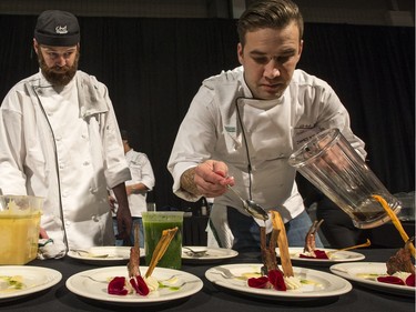 James Kyle with his meals for the guests at the Gold Medal Plates Dinner, Canada's Best Kitchen Party. at Prairieland Centre, November 20, 2015.