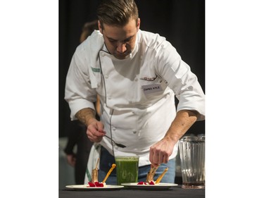Chef James Kyle from British Columbia prepares his meals at the Gold Medal Plates Dinner, Canada's Best Kitchen Party. at Prairieland Centre, November 20, 2015.