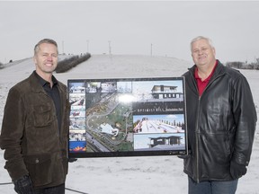 Rob Letts, left, and Joe Van't Hof pose for a photograph at Diefenbaker Park on Friday, November 20th, 2015. The two sit on a committee that is spearheading construction of the Deifenbaker winter park, expected to open next year.