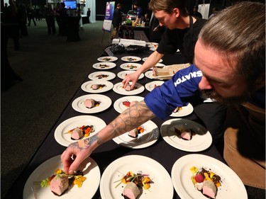 Chef Darby Kells tweaks the meal at the Gold Medal Plates Dinner, Canada's Best Kitchen Party. at Prairieland Centre, November 20, 2015.