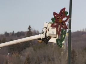 Traffic on the University Bridge was backed up for a few hours in the morning whole civic employees installed christmas decorations,   Nov. 23, 2015.