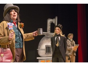 Nora McLellan as Mrs Reece, left to right, performs with Kristina Hughes as Thelma, and Jenna-Lee Hyde as Mercedes in The Farndale Avenue Housing Estate Townswomen's Guild Dramatic Society's Production of A Christmas Carol at Persephone Theatre.