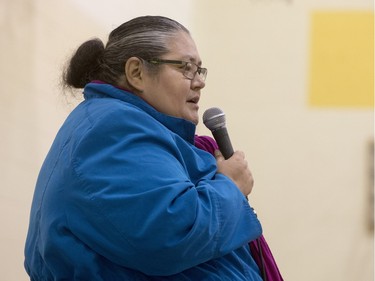 Idle No More co-founder Nina Wilson,e speaks during a march and rally for the climate called Saskatoon2Paris, November 29, 2015.