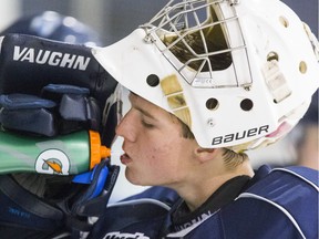 Saskatoon Blades goaltender Brock Hamm, led the way by stopping 33 shots in a 4-2 win over the conference-leading Red Deer Rebels Saturday.
