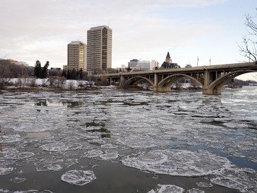 Ice pancakes can be seen on the South Saskatchewan River on Friday morning.