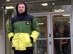 Seamus Neary leaves Saskatoon Court of Queen's Bench on Monday, Nov. 9, 2015. He is on trial, facing charges of trafficking marijuana.