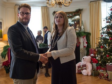 Seth Rogen as Isaac and Jillian Bell as Betsy in Columbia Pictures' "The Night Before."