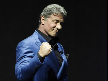 Sylvester Stallone, a cast member in the upcoming film "Creed," arrives onstage to introduce a clip from the film at the Warner Bros. presentation during CinemaCon 2015 at Caesars Palace, in Las Vegas, April 21, 2015.