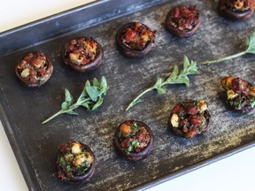 Spanish style stuffed mushrooms (bottom row) and Italian style stuffed mushrooms. It's time to bring stuffed mushrooms into the modern era (and to your party).