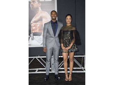 Actors Michael B. Jordanand Tessa Thompson attend the Los Angeles world premiere of New Line Cinema's and Metro-Goldwyn-Mayer "Creed" in Westwood, California, November 19, 2015.