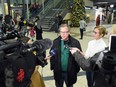 REGINA SK: DECEMBER 03, 2015 -- Premier Brad Wall scrumming at the Regina airport as he returns from Paris on December 03, 2015.  Wall was answering questions on a federal senate announcement that the Liberals plan to create an independent board, with the help of the provinces, to recommend Canadians for the chamber. DON HEALY/Regina Leader-Post