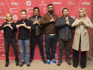 L-R: Actors Amy Ryan, Sam Rockwell, Jemaine Clement, director Jared Hess, actors Danny McBride and Leslie Bibb attend the "Don Verdean" premiere during the 2015 Sundance Film Festival on January 28, 2015 in Park City, Utah.