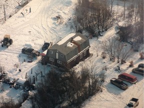 An aerial photo taken by RCMP shows Genne and Teresa Nolin's rural property near Rapid View in early November 2012, shortly after the couple was found dead in their home.