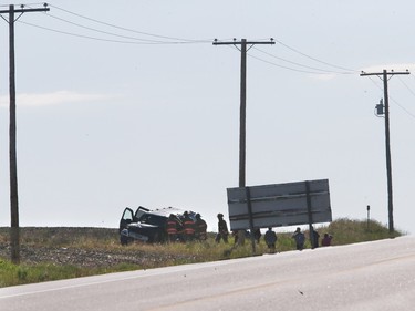 An accident involving two vehicles and a semi-tractor with a trailer took place on Highway 5 approximately 5km east of Saskatoon on June 18, 2015.