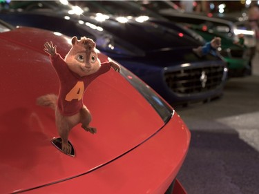 During a memorable moment of their unforgettable road trip, the Chipmunks must pretend to be hood ornaments in "Alvin and the Chipmunks: The Road Chip."