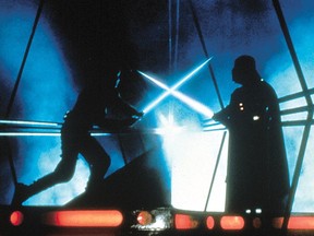 Luke Skywalker and Darth Vader engaged in a lightsaber battle in The Empire Strikes Back