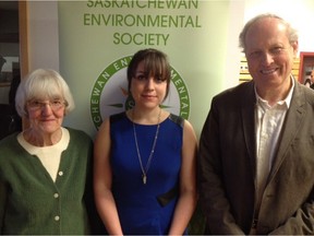 Ann Coxworth, left, Hayley Carlson and Peter Prebble of the Saskatchewan Environmental Society.