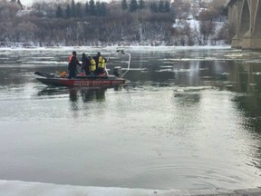 Saskatoon police and fire crews searched the South Saskatchewan River on Dec. 2, 2015, after a man may have jumped from the Broadway Bridge