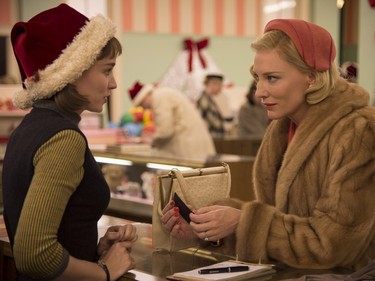 Rooney Mara as Therese Belivet (L) and Cate Blanchett as Carol Aird in "Carol."
