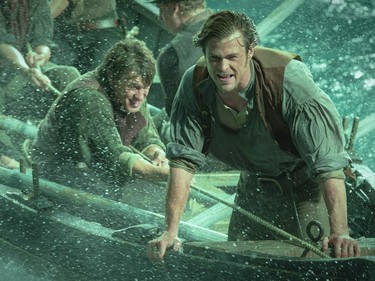 Chris Hemsworth as Owen Chase (R) and Sam Keeley as Ramsdell in "In the Heart of the Sea."