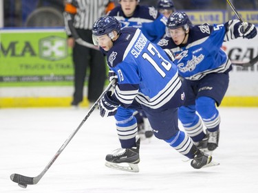 Saskatoon Blades Wyatt Sloboshan (front) has been named captain for the 2016-17 WHL season.