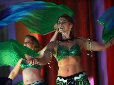 Free Flow Dance Theatre Company held their international dance day on April 29, 2015 in Saskatoon. Among the acts performing were the belly dancing trio, Desert Beats.