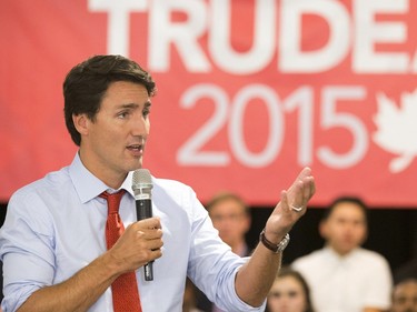 Liberal leader Justin Trudeau was in Saskatoon with a town hall meeting during his stop, August 13, 2015.
